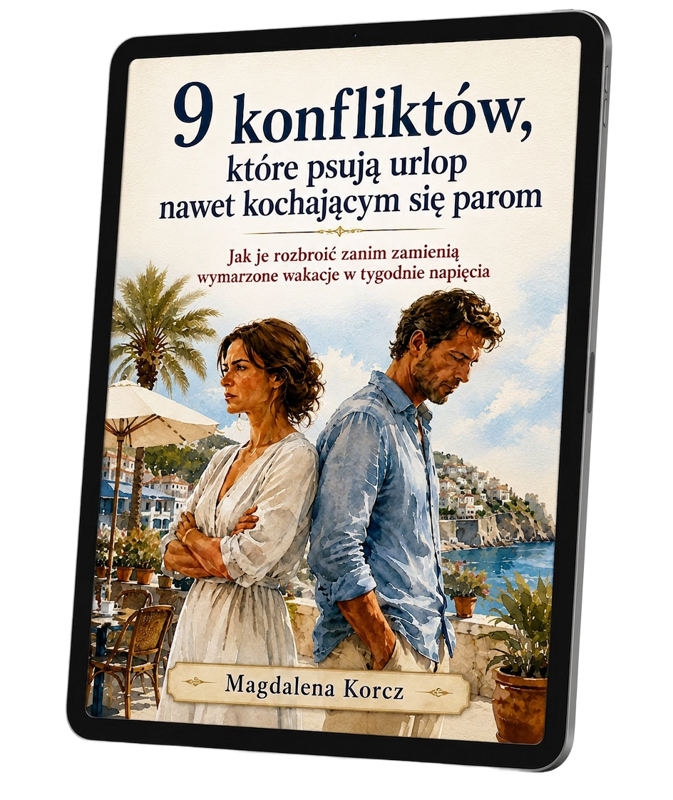 Mockup ebooka 9 konfliktów, które psują urlop nawet kochającym się parom na tablecie